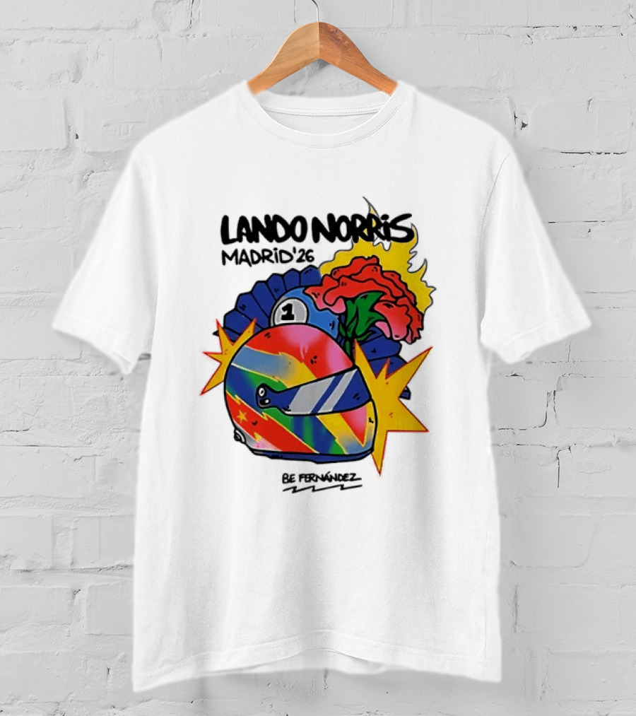 Lando Norris Madrid '26 Helmet Vibrant Art Explosion T-Shirt