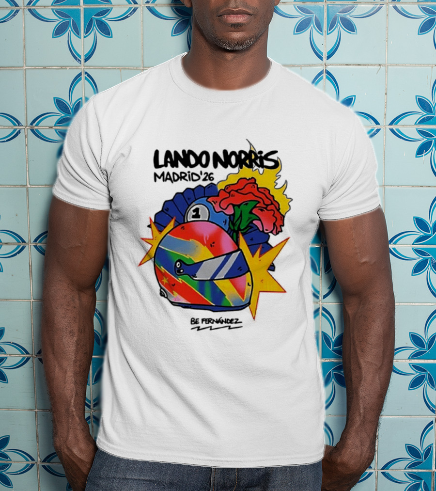 Lando Norris Madrid '26 Helmet Vibrant Art Explosion T-Shirt