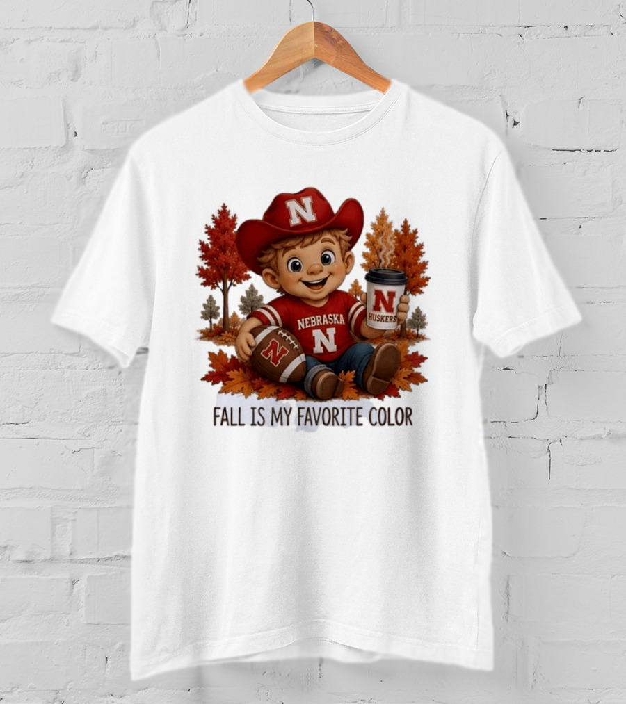 Nebraska Huskers Fall Football Kid Holding Coffee And Ball T-Shirt