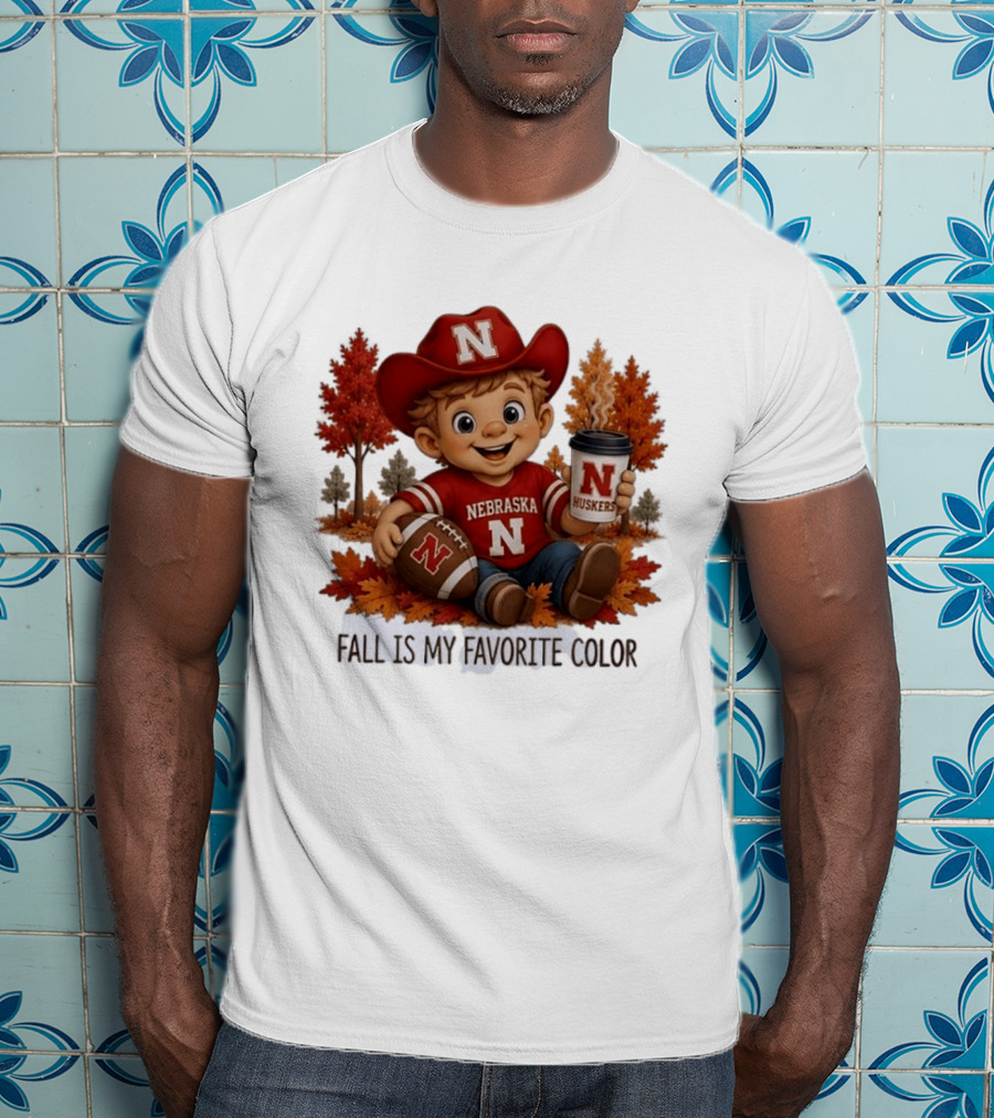 Nebraska Huskers Fall Football Kid Holding Coffee And Ball T-Shirt