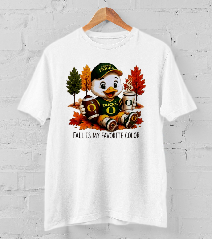 Oregon Ducks Fall Is My Favorite Color Cute Mascot Football Autumn Leaves T-Shirt