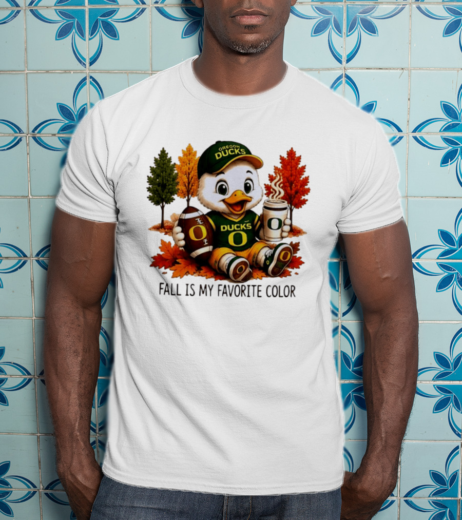 Oregon Ducks Fall Is My Favorite Color Cute Mascot Football Autumn Leaves T-Shirt