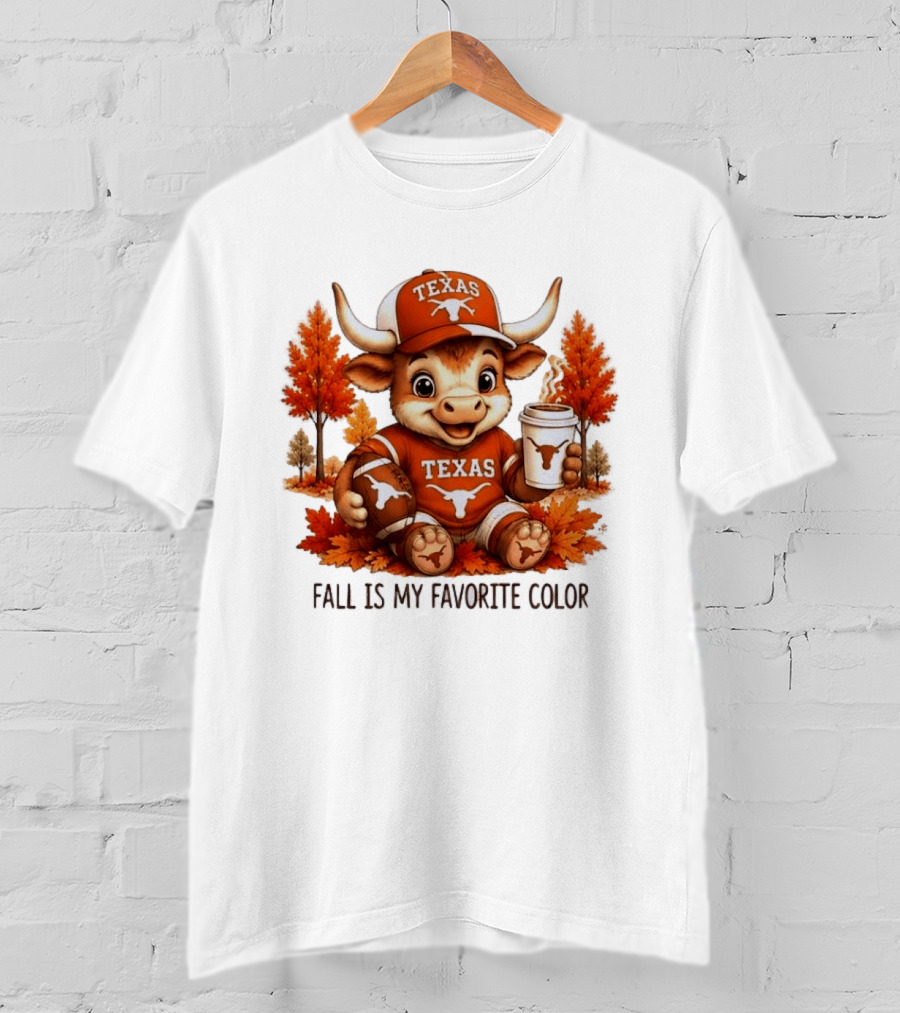 Texas Longhorns Fall Is My Favorite Color With Adorable Longhorn And Autumn Leaves T-Shirt