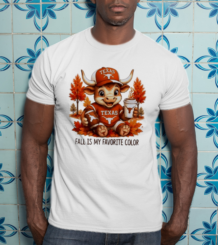 Texas Longhorns Fall Is My Favorite Color With Adorable Longhorn And Autumn Leaves T-Shirt