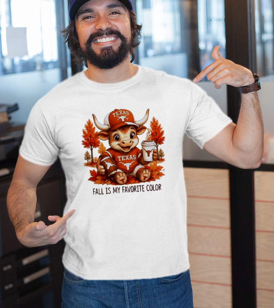 Texas Longhorns Fall Is My Favorite Color With Adorable Longhorn And Autumn Leaves T-Shirt