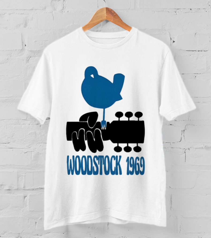 Woodstock 1969 Music Festival Bird On Guitar Neck T-Shirt