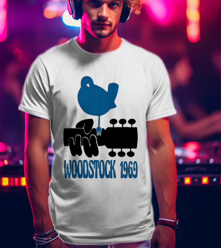 Woodstock 1969 Music Festival Bird On Guitar Neck T-Shirt