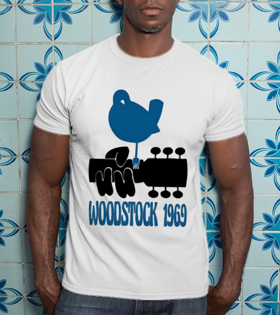 Woodstock 1969 Music Festival Bird On Guitar Neck T-Shirt