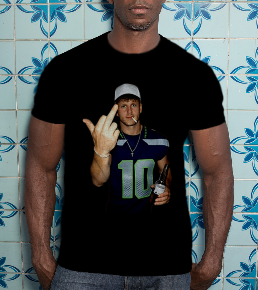 Seattle Seahawks Cooper Kupp Smoking Beer Gesture Iconic Football T-Shirt