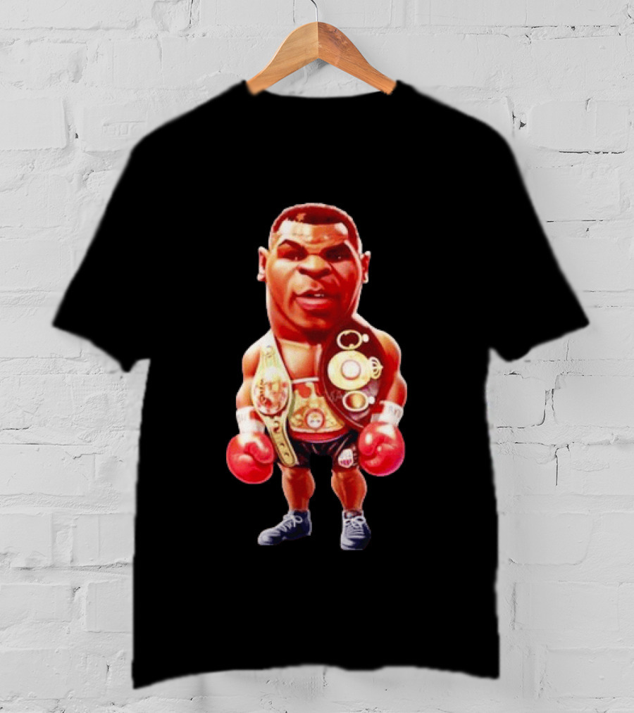 Mike Tyson Cartoon Boxing Champion With Championship Belts And Gloves T-Shirt