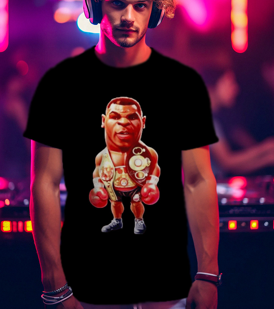 Mike Tyson Cartoon Boxing Champion With Championship Belts And Gloves T-Shirt