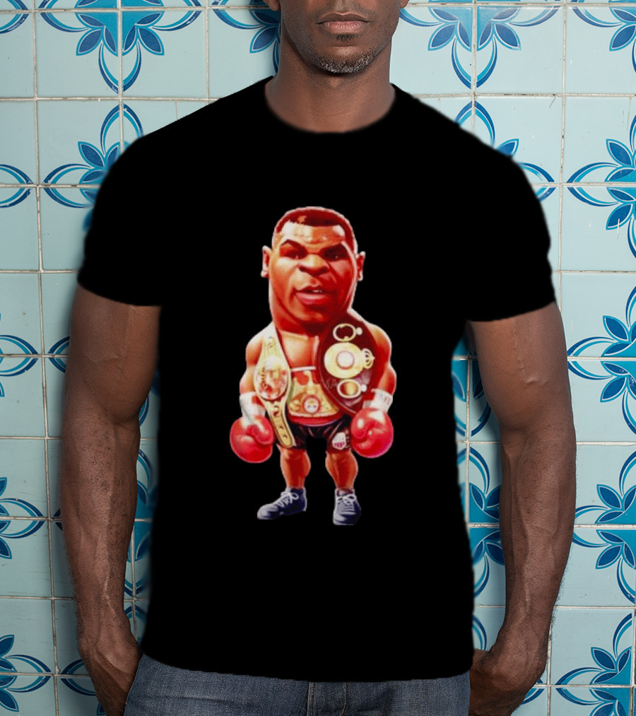 Mike Tyson Cartoon Boxing Champion With Championship Belts And Gloves T-Shirt