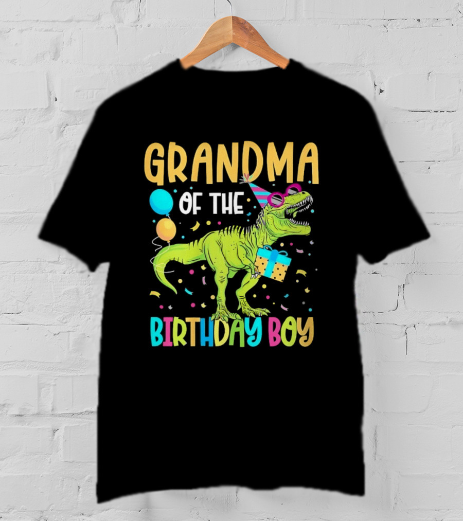 Grandma Of The Birthday Boy Dinosaur Party Balloons And Gift Celebration T-Shirt