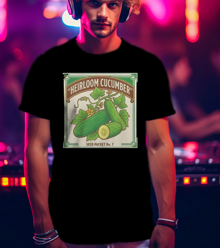 Heirloom Cucumber Seed Packet No 7 Vintage Gardening Iconic Green T-Shirt