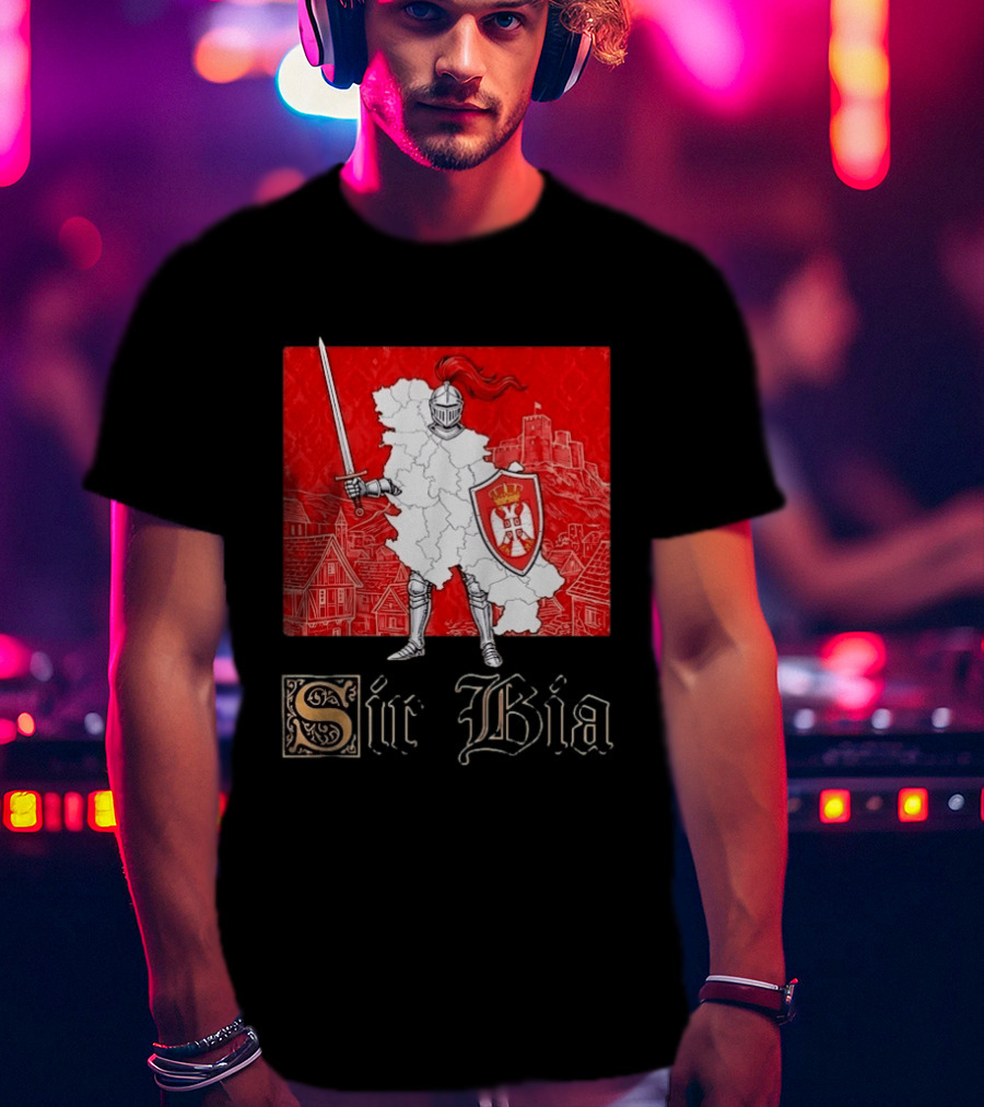 Sir Bia Knight Of Serbia Map Serbian Pride Shield Armor Heritage T-Shirt