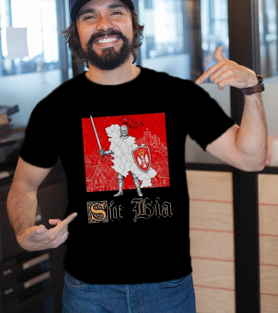 Sir Bia Knight Of Serbia Map Serbian Pride Shield Armor Heritage T-Shirt