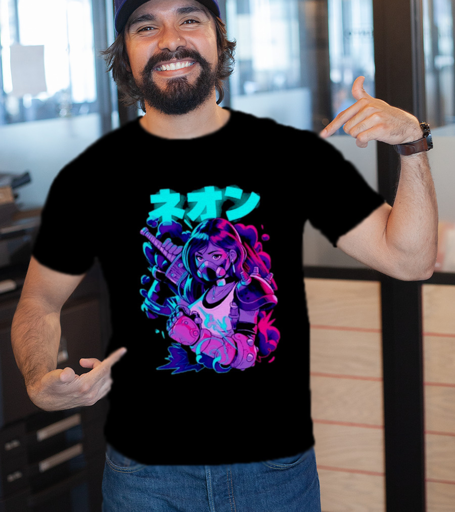 Neon Cyberpunk Anime Warrior Girl Futuristic Vaporwave Aesthetic T-Shirt