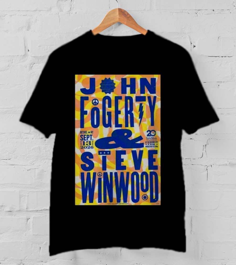 John Fogerty Steve Winwood Concert September 13 2026 Bethel NY Bethel Woods 20th Woodstock Festival T-Shirt