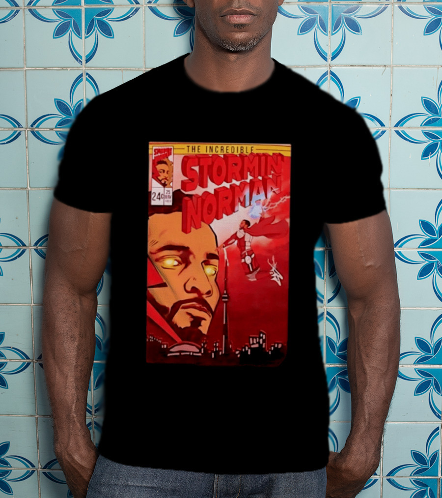 The Incredible Stormin Norman Comic Book Flying Superhero Cityscape 25 Cent Issue 24 T-Shirt