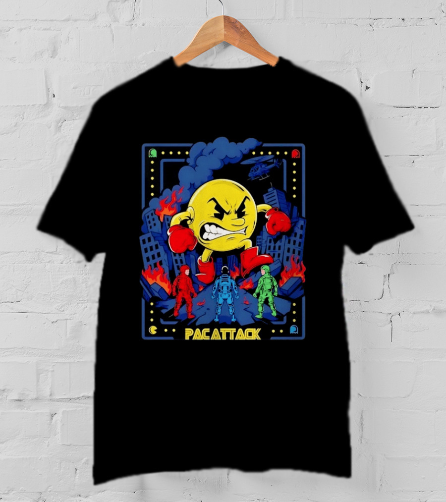 Pac Attack City Destruction Video Game Icon Battle Scene T-Shirt