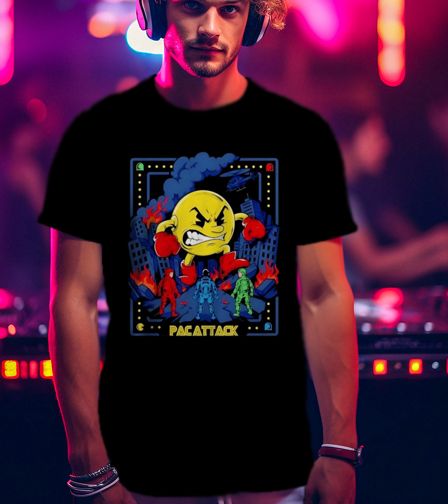 Pac Attack City Destruction Video Game Icon Battle Scene T-Shirt