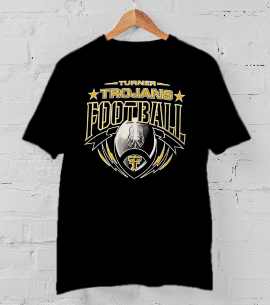 Turner Trojans Football TT Lightning Bolts Monogram Banner T-Shirt