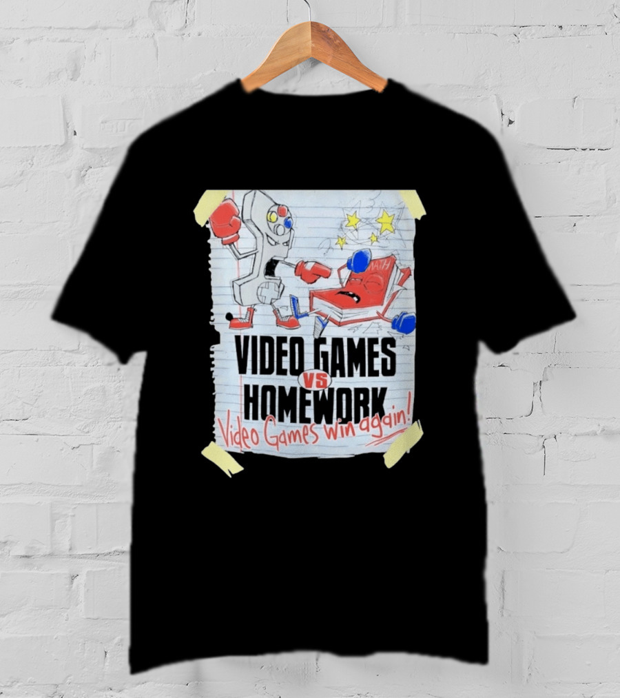 Video Games Vs Homework Video Games Win Again Math Battle Sketch T-Shirt