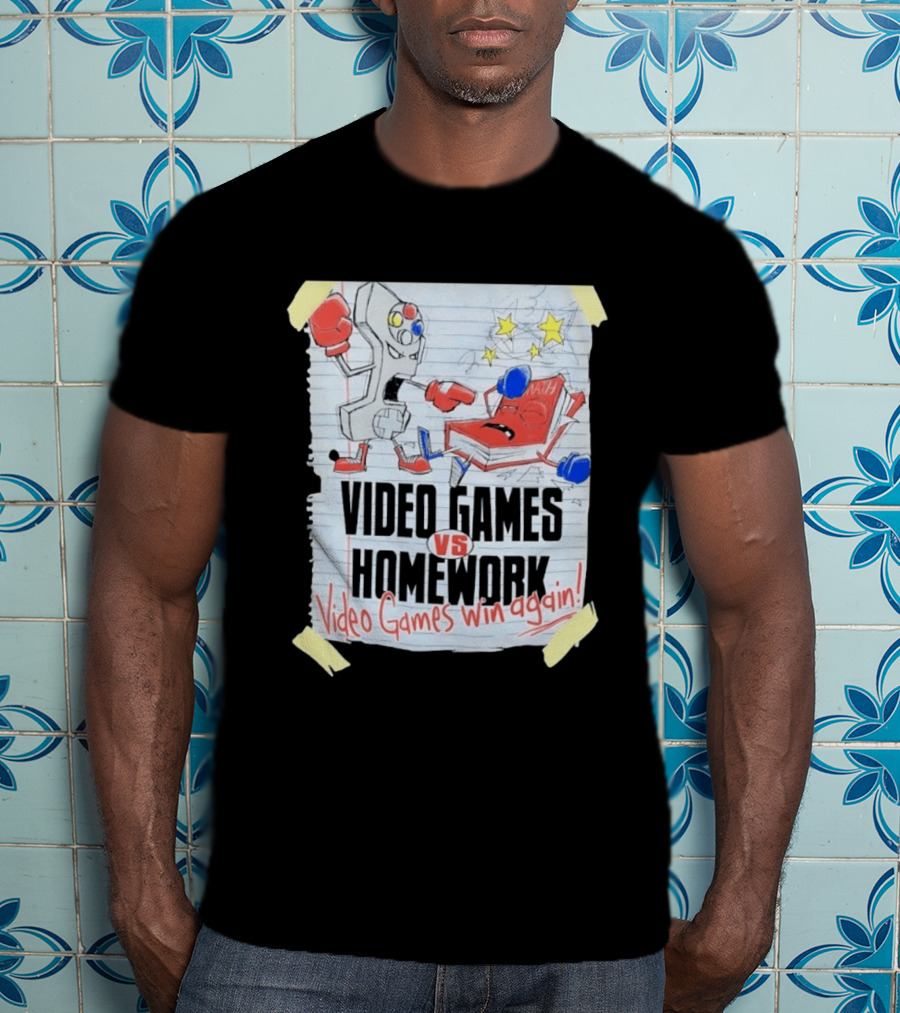 Video Games Vs Homework Video Games Win Again Math Battle Sketch T-Shirt
