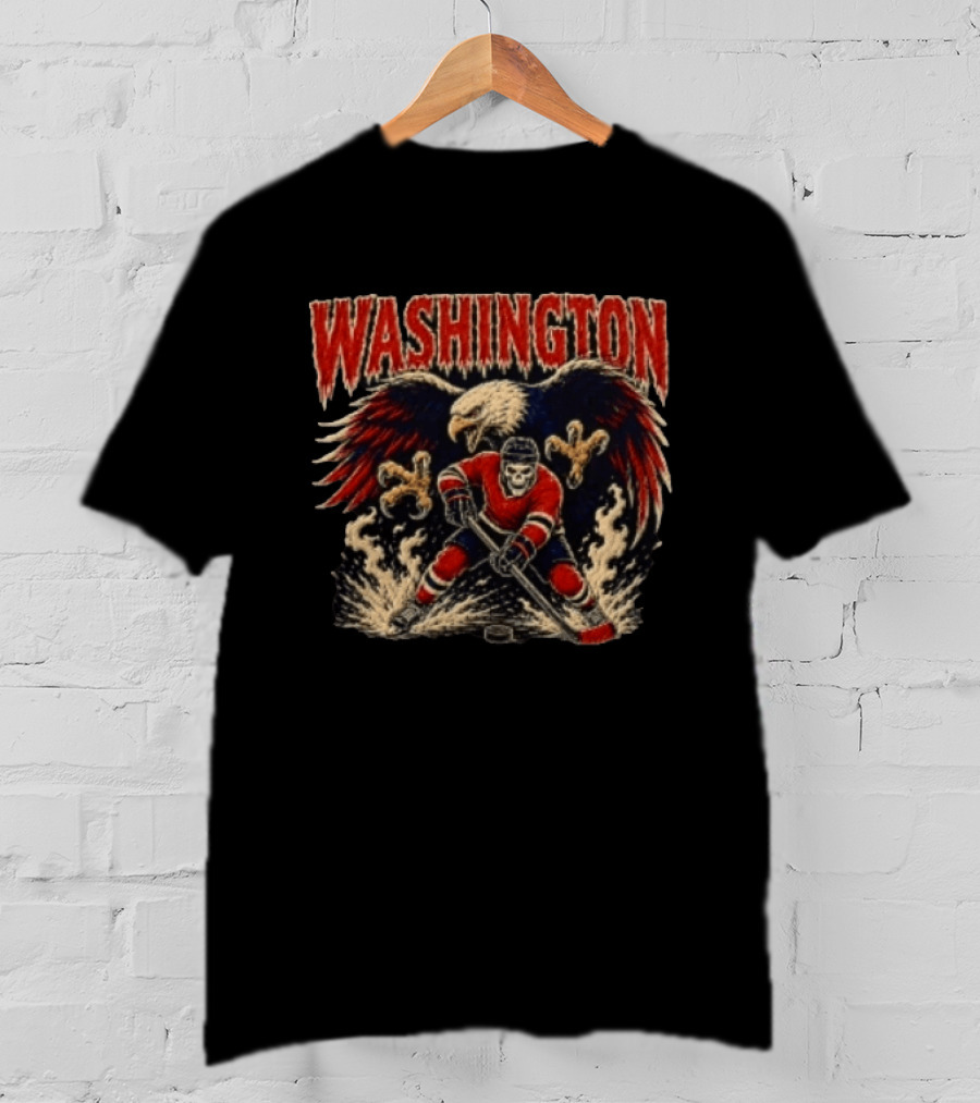 Washington Capitals Skeleton Hockey Player With Eagle T-Shirt