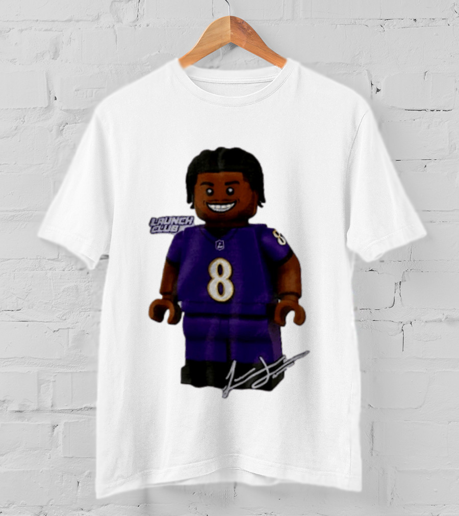 Baltimore Ravens Lamar Jackson Lego Minifigure Purple Jersey Number 8 T-Shirt