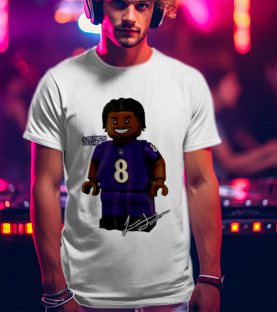 Baltimore Ravens Lamar Jackson Lego Minifigure Purple Jersey Number 8 T-Shirt