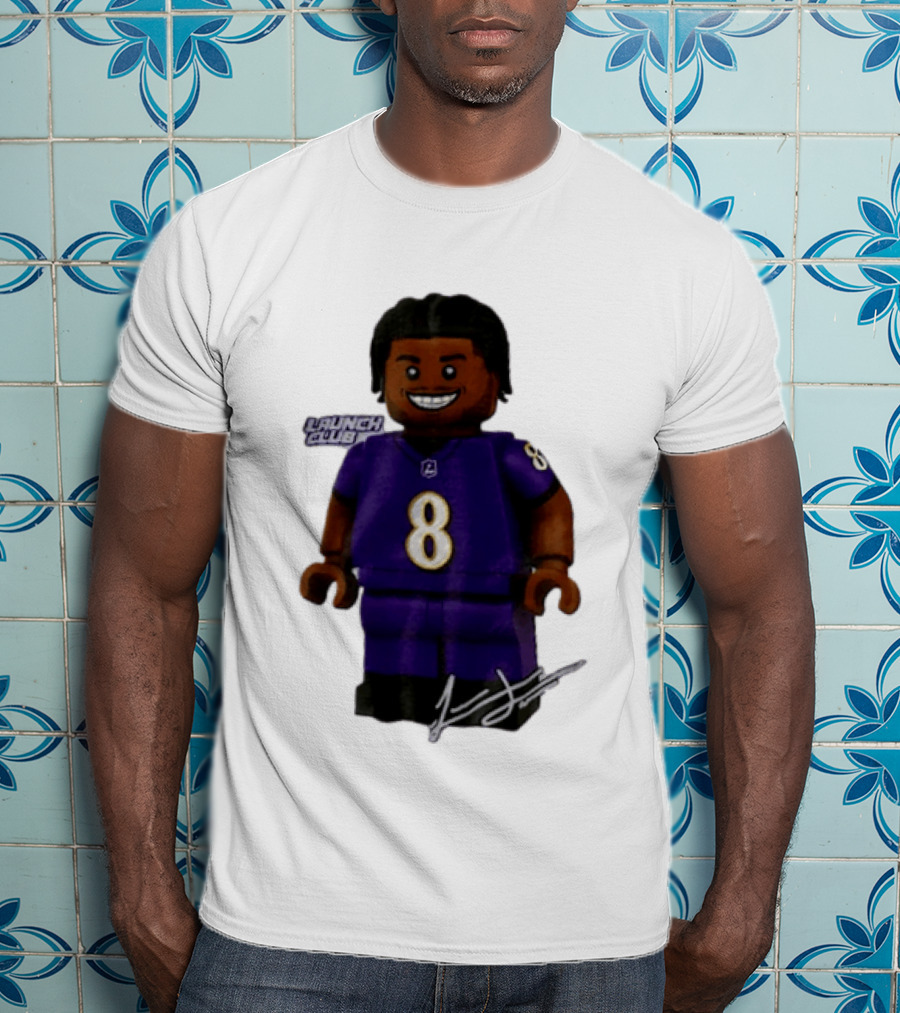 Baltimore Ravens Lamar Jackson Lego Minifigure Purple Jersey Number 8 T-Shirt