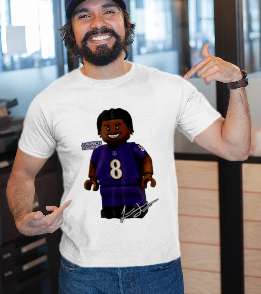 Baltimore Ravens Lamar Jackson Lego Minifigure Purple Jersey Number 8 T-Shirt