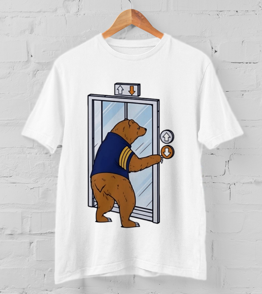 Bear In Blue Jacket Pressing Elevator Down Button T-Shirt