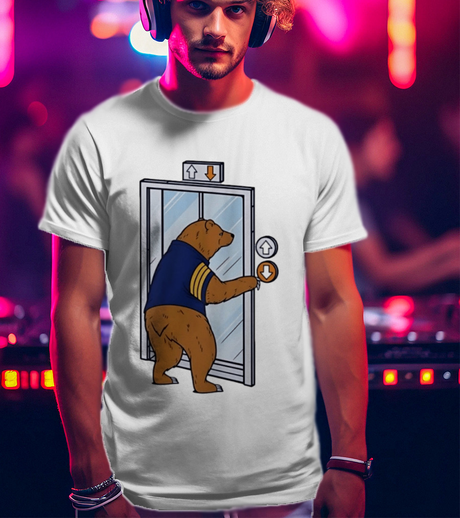 Bear In Blue Jacket Pressing Elevator Down Button T-Shirt