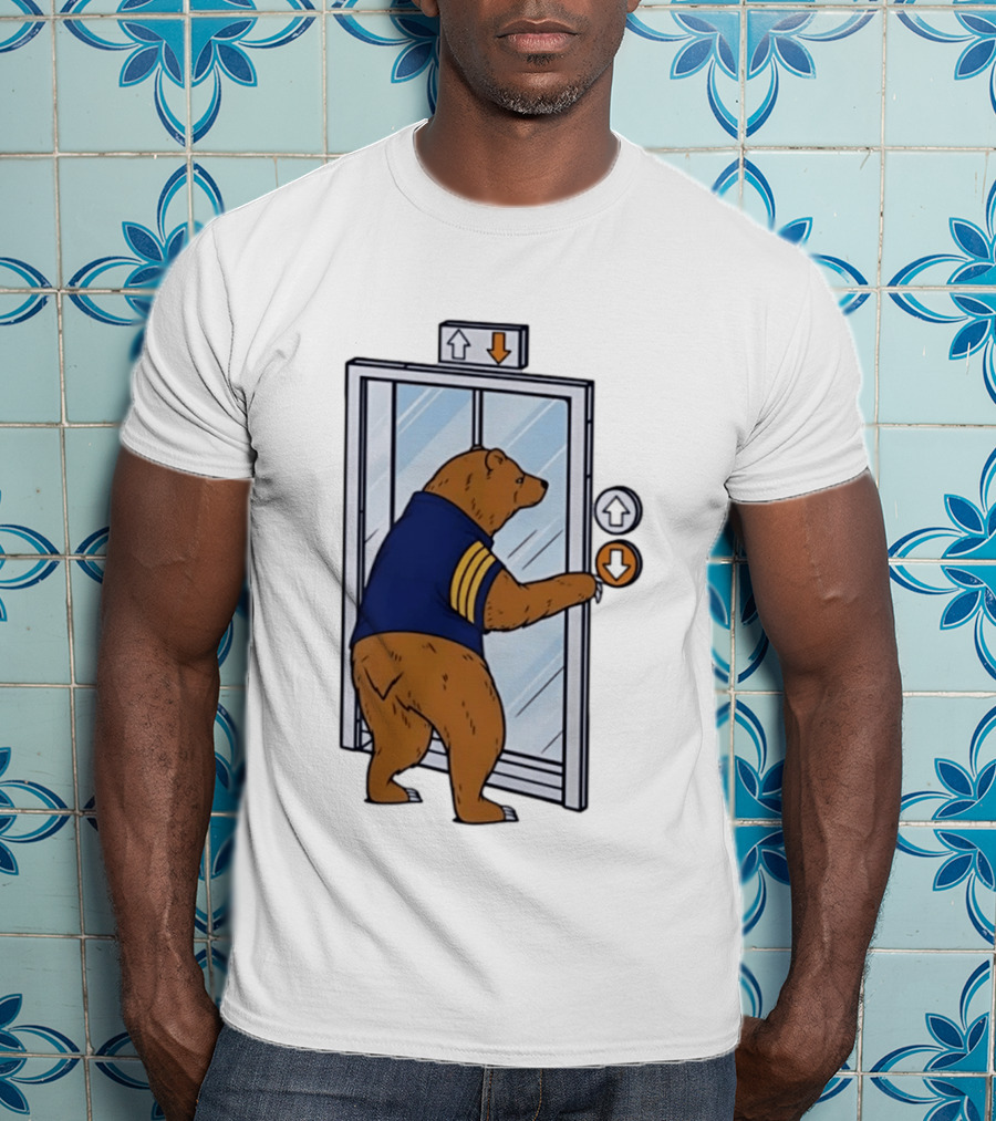 Bear In Blue Jacket Pressing Elevator Down Button T-Shirt