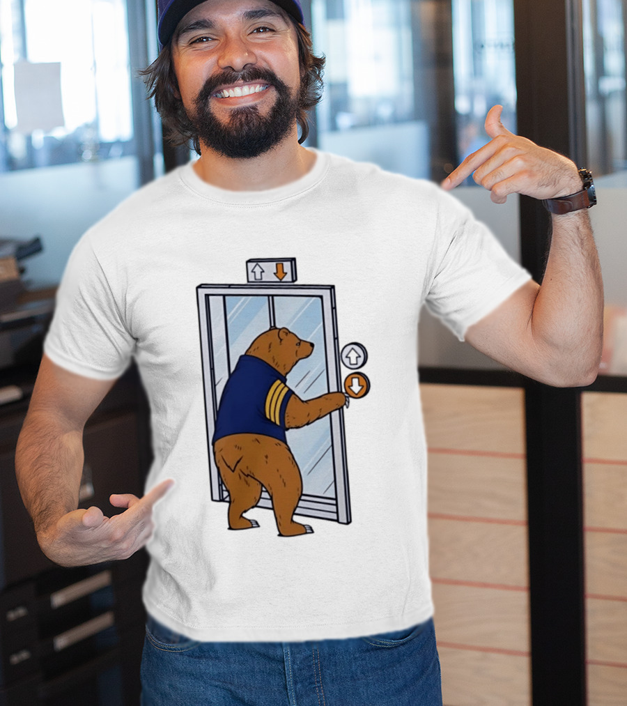 Bear In Blue Jacket Pressing Elevator Down Button T-Shirt