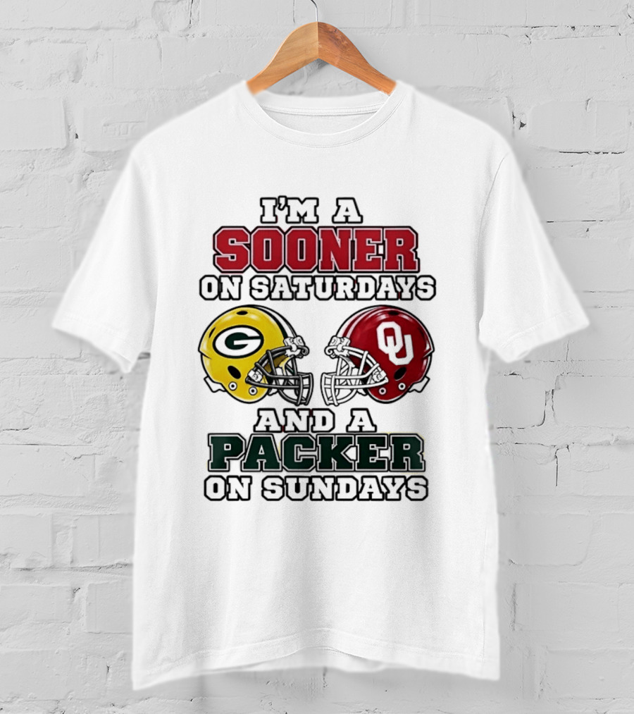 I'm A Sooner On Saturdays And A Packer On Sundays Football Fan Helmets T-Shirt