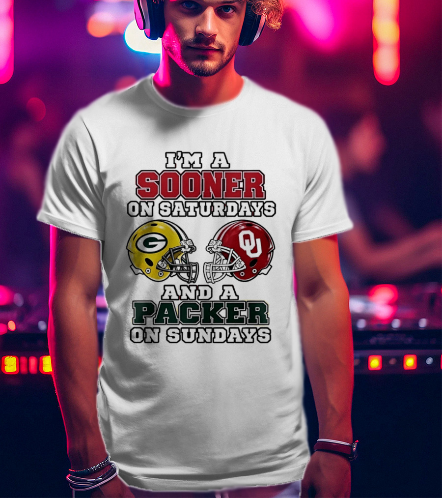 I'm A Sooner On Saturdays And A Packer On Sundays Football Fan Helmets T-Shirt
