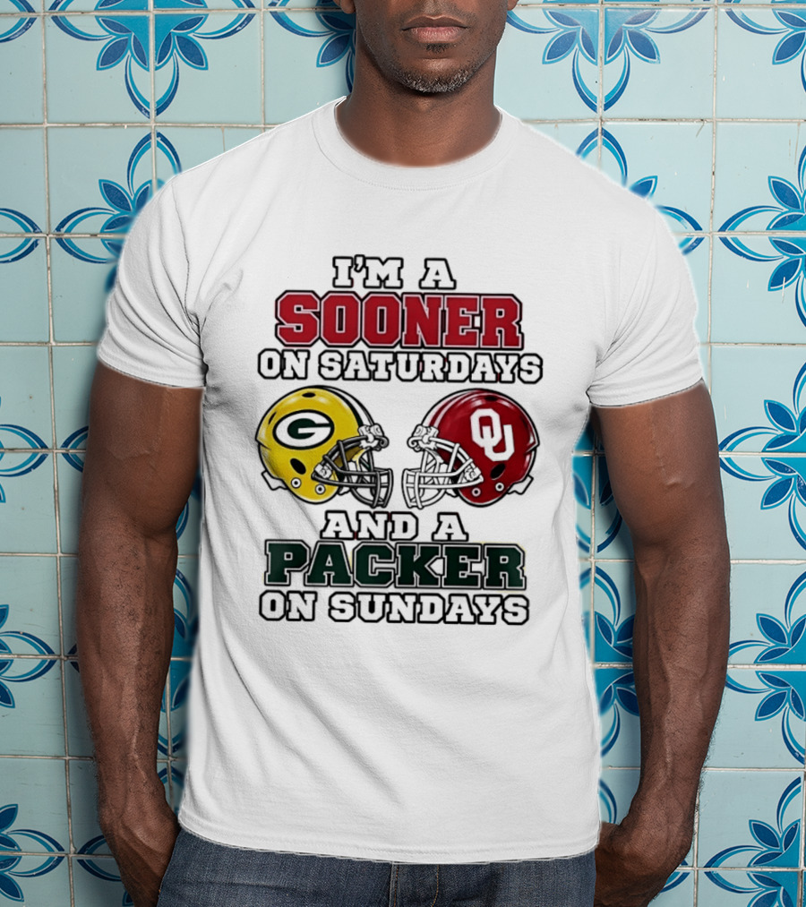 I'm A Sooner On Saturdays And A Packer On Sundays Football Fan Helmets T-Shirt