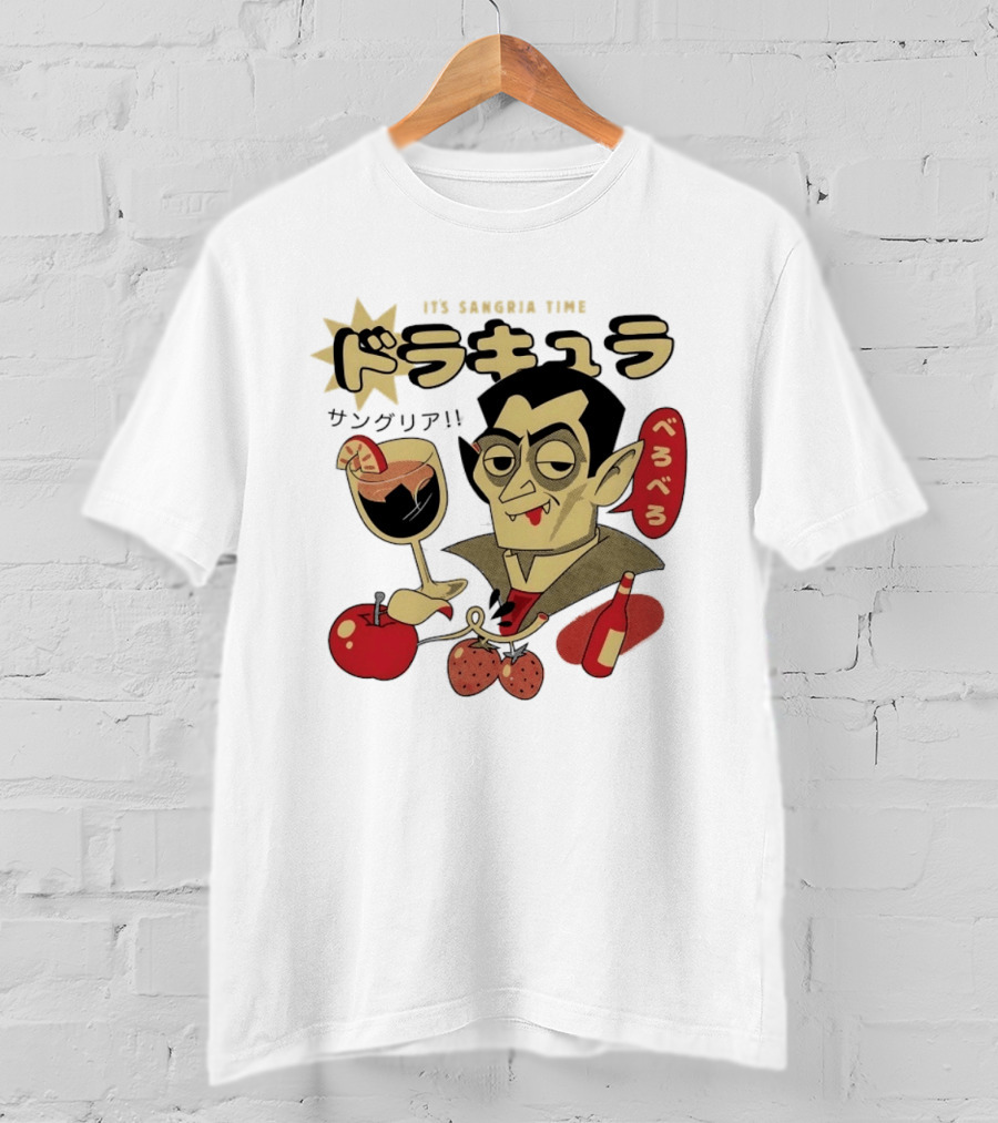 Dracula It's Sangria Time Japanese Vampire Bero Bero Retro Drink T-Shirt