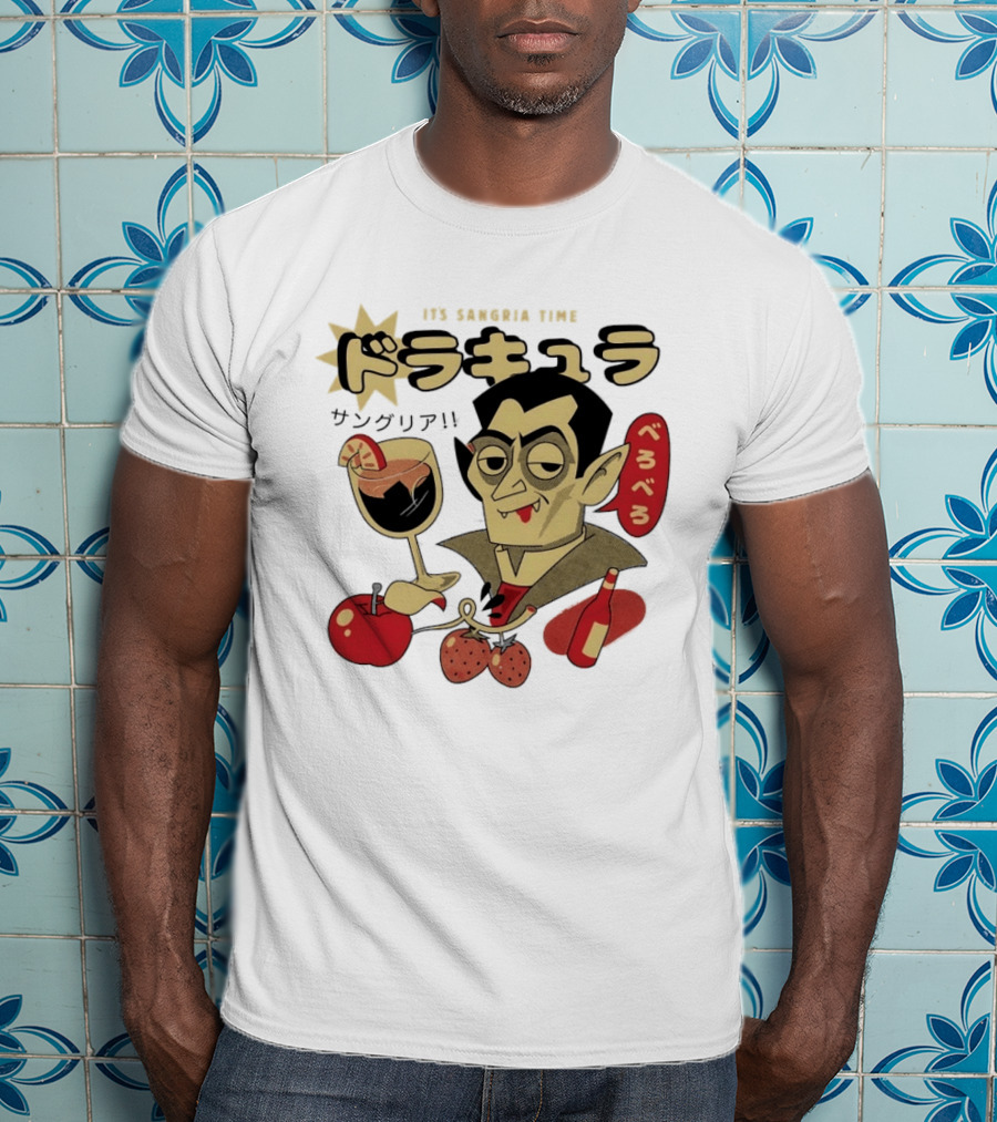 Dracula It's Sangria Time Japanese Vampire Bero Bero Retro Drink T-Shirt