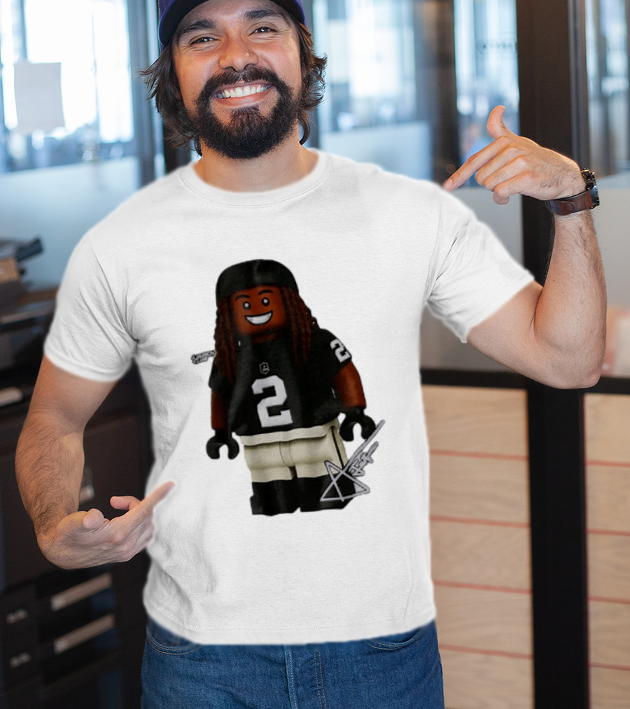 Las Vegas Raiders Running Back Ashton Jeanty 2 Lego Minifigure With Football Helmet T-Shirt