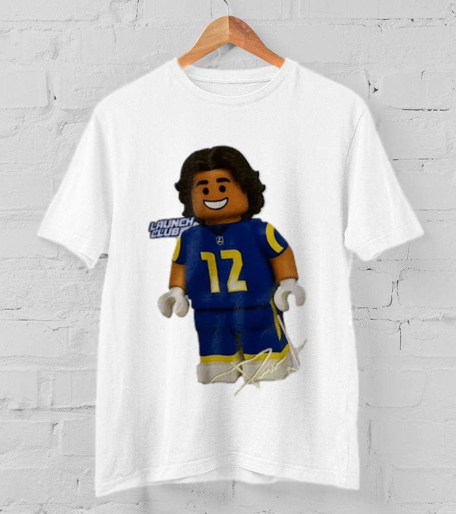 Los Angeles Rams Wide Receiver Puka Nacua Launch Club Number 12 Lego T-Shirt