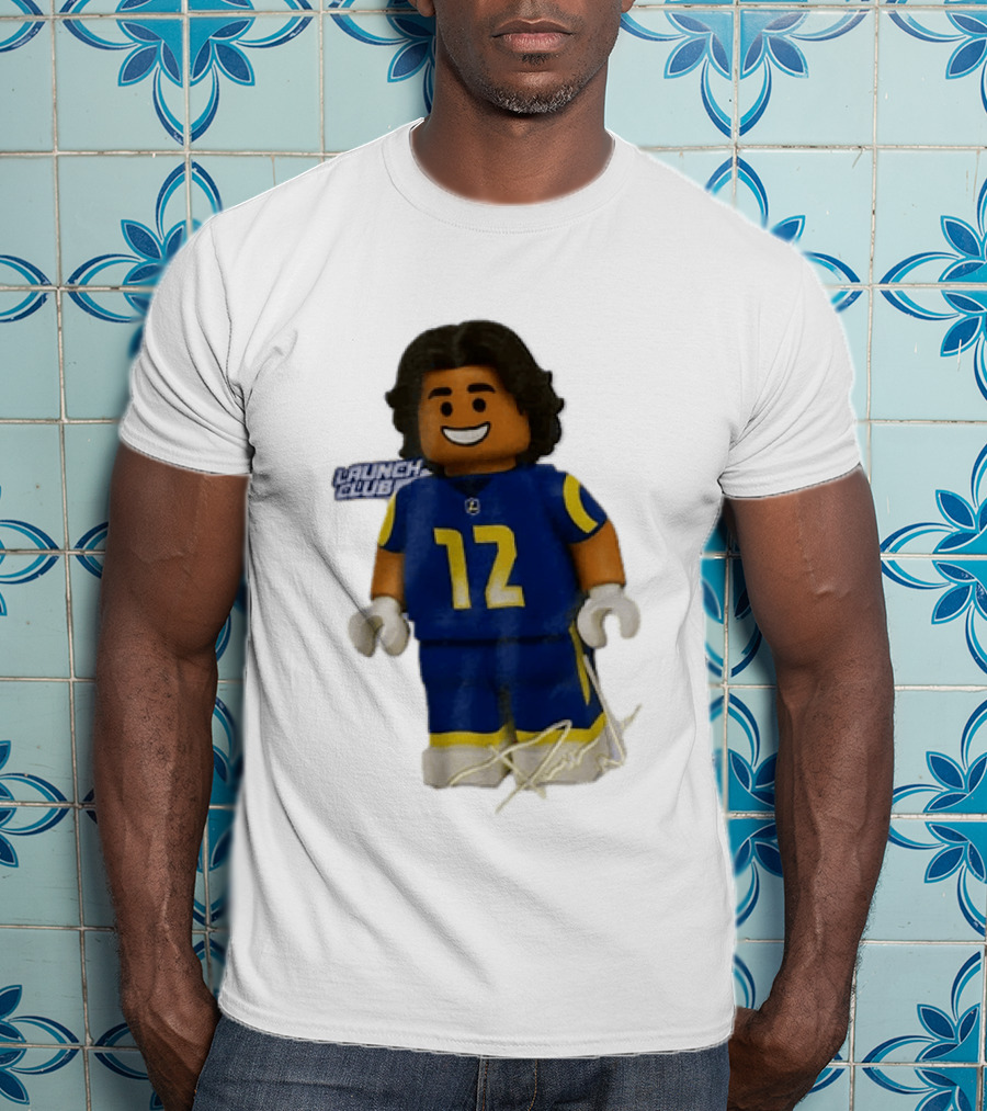 Los Angeles Rams Wide Receiver Puka Nacua Launch Club Number 12 Lego T-Shirt