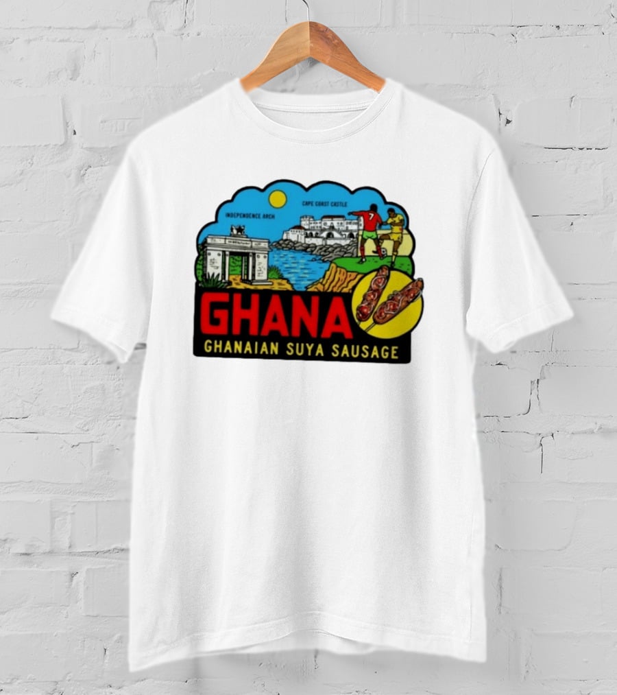 Ghana Cape Coast Castle Independence Arch Ghanaian Suya Sausage Soccer Scene T-Shirt