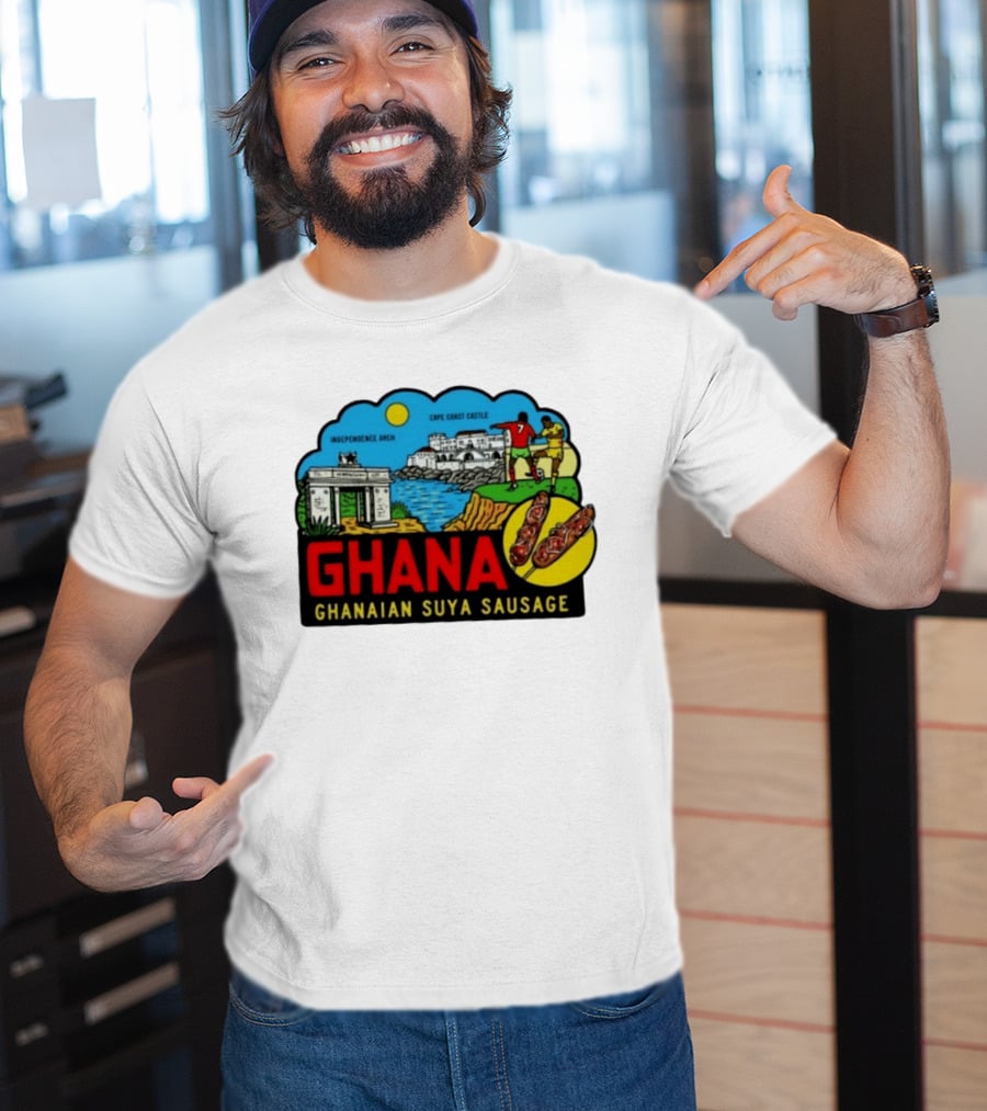 Ghana Cape Coast Castle Independence Arch Ghanaian Suya Sausage Soccer Scene T-Shirt