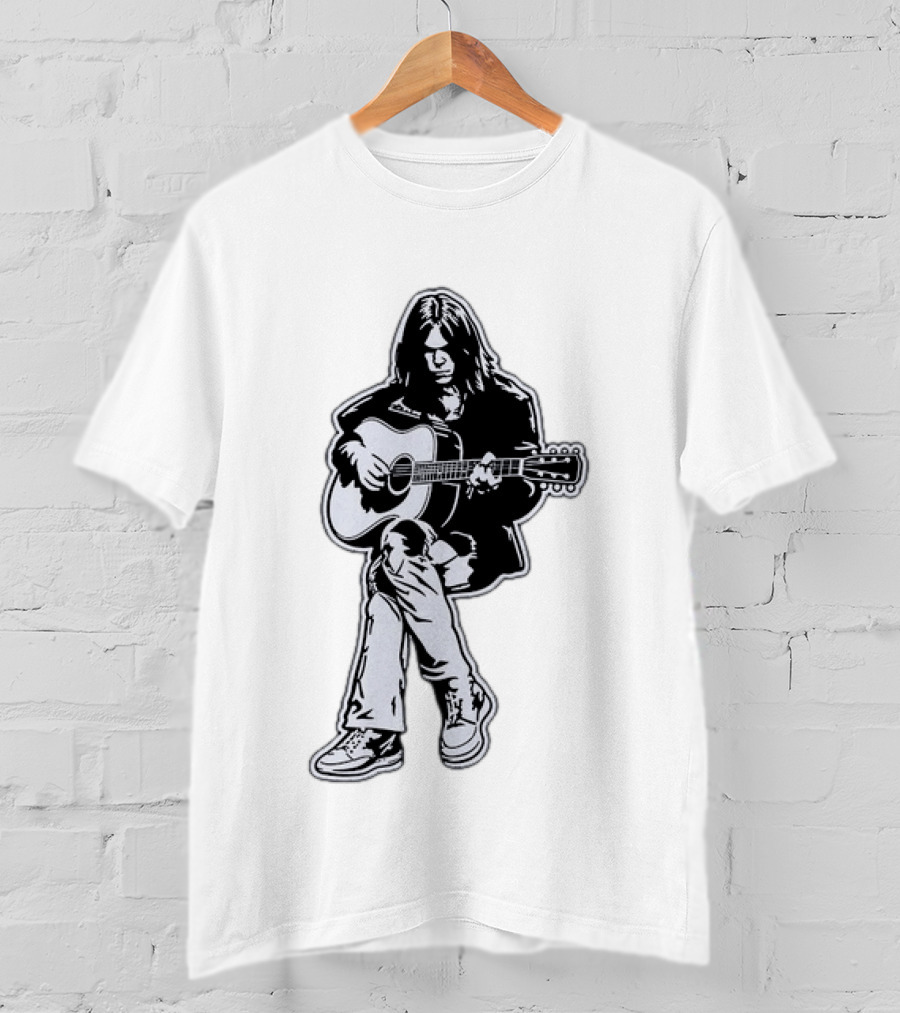 Neil Young Acoustic Folk Rock Guitar Performance T-Shirt