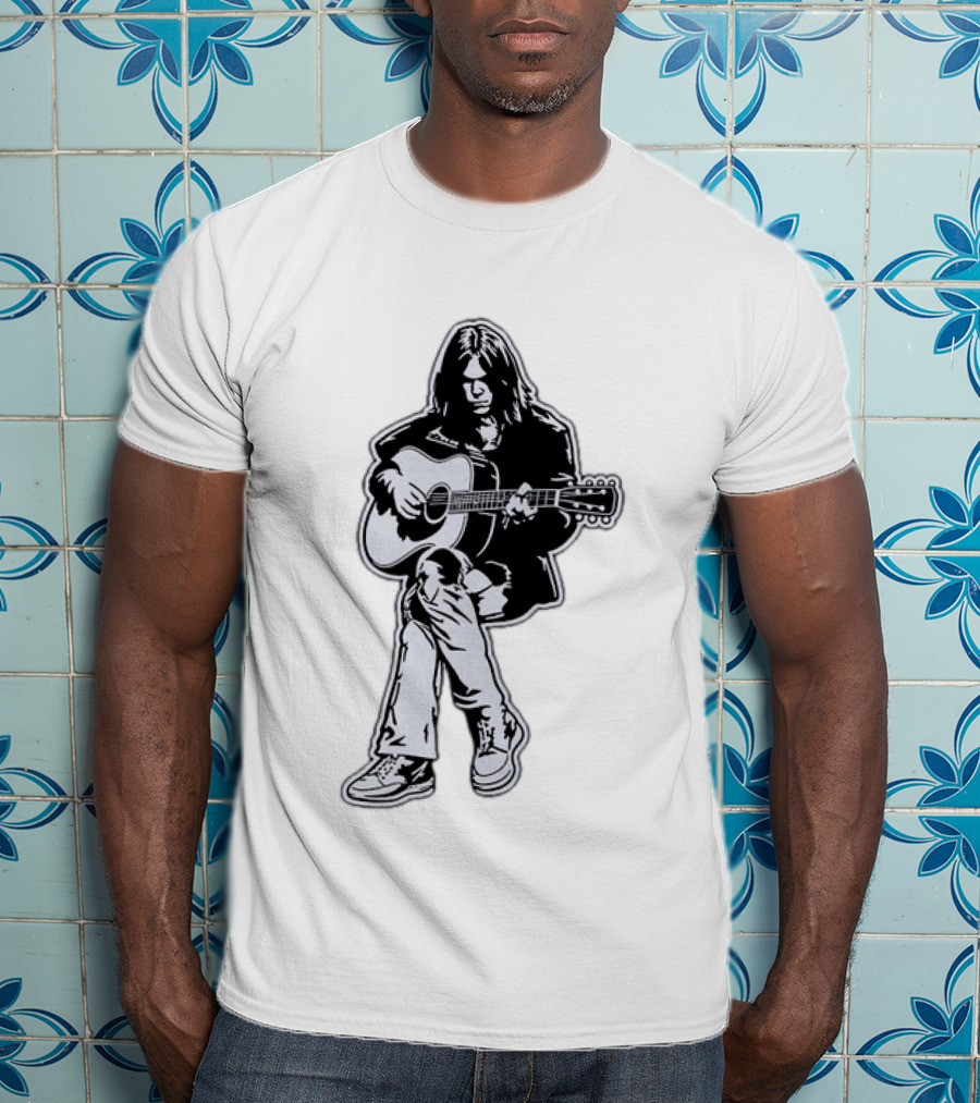 Neil Young Acoustic Folk Rock Guitar Performance T-Shirt
