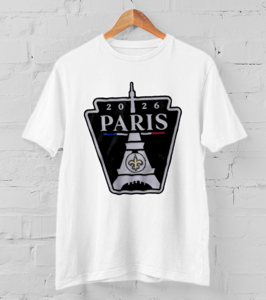 New Orleans Saints 2026 Paris Eiffel Tower Fleur De Lis NFL Event T-Shirt